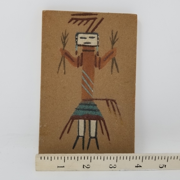Kachina Sand Tile Wall Art Painting Yei Unframed Signed Native American 6 X 4" - Picture 9 of 13